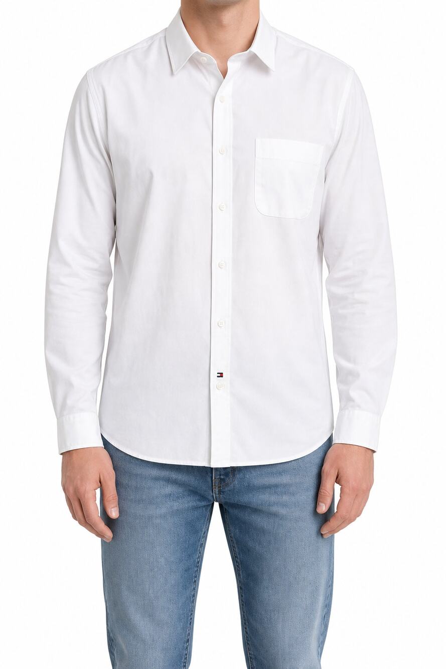 Tommy Hilfiger Mens White Cotton Stretch Wrinkle Free Shirt 2XL 18-18.5 34/35